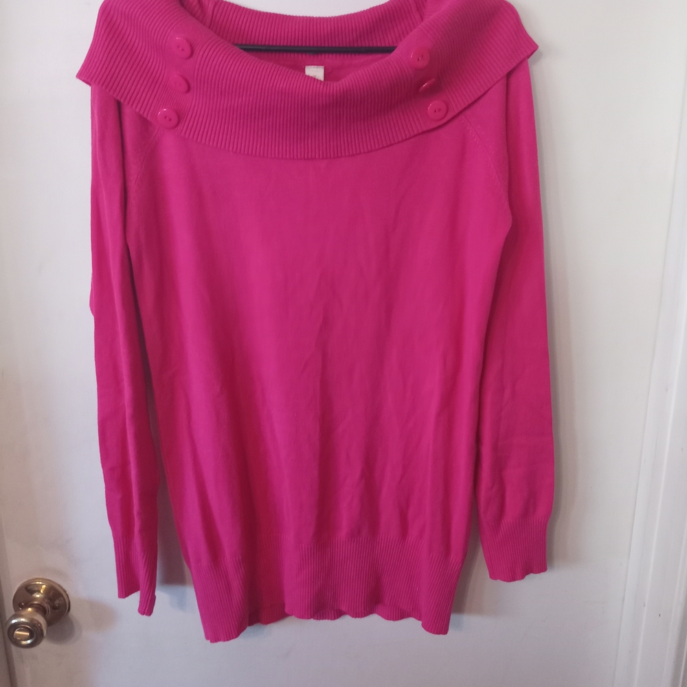 No Boundaries Fuchsia Cowl Neck Sweater